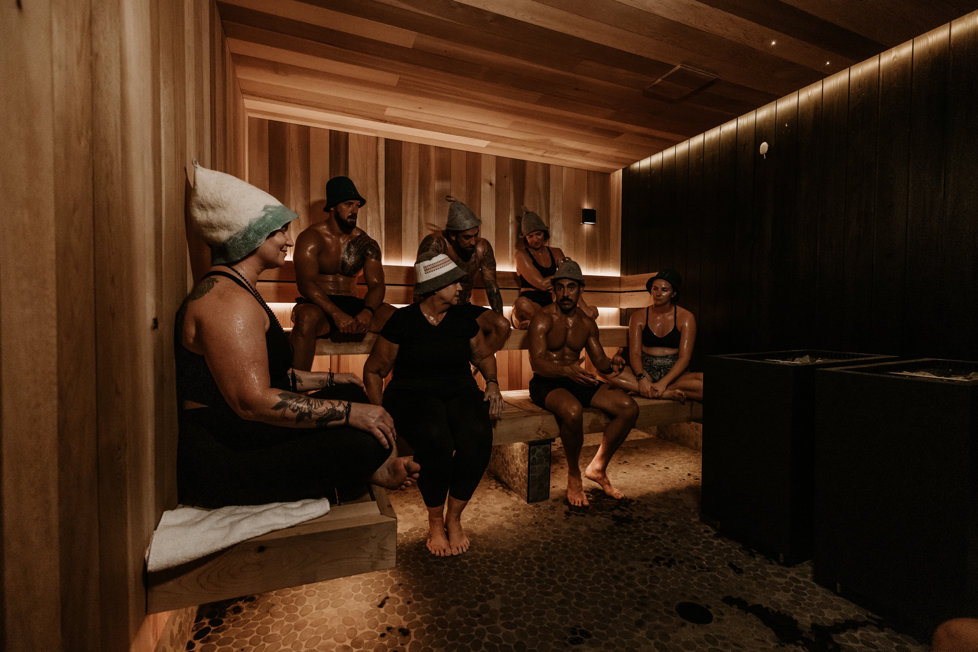 A small group gathered in conversation at Revivery