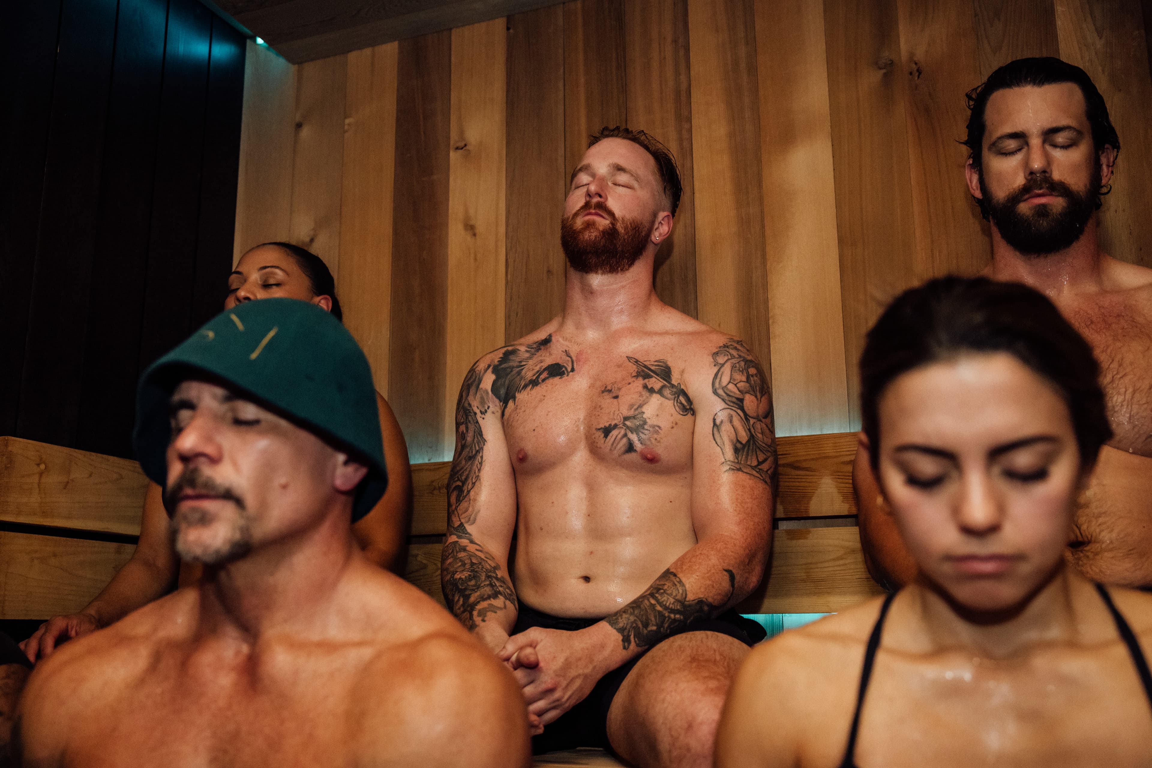Group sauna meditation session at Revivery